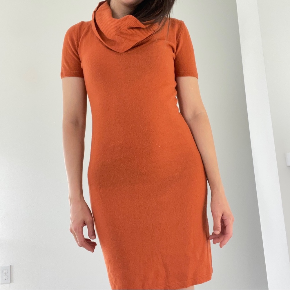 Turtle neck wool dress.